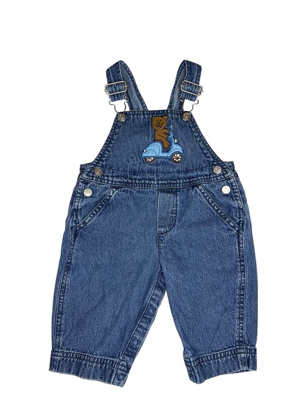 Vtg Miniwear Bear on a Scooter Denim Overalls 3/6 months